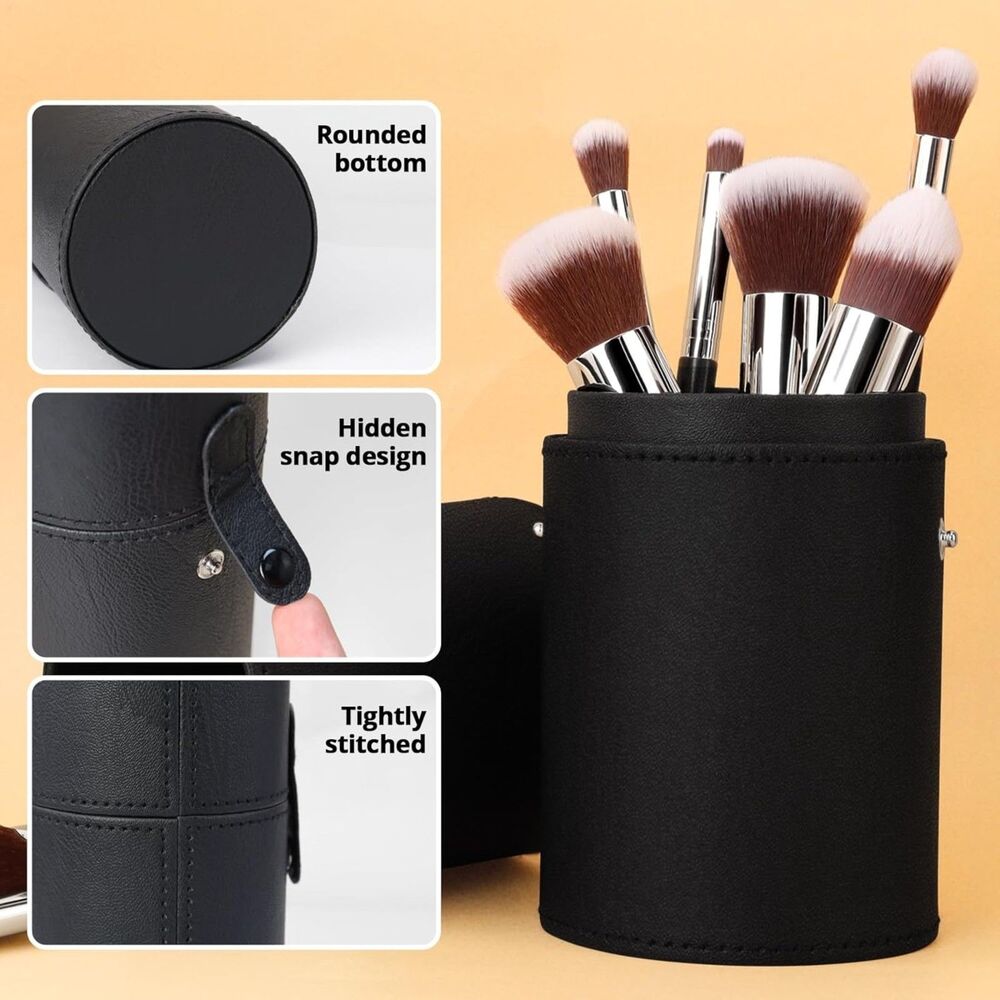 10+2pcs Black-Silver Makeup Brushes Sets With Makeup Sponges With Black Case